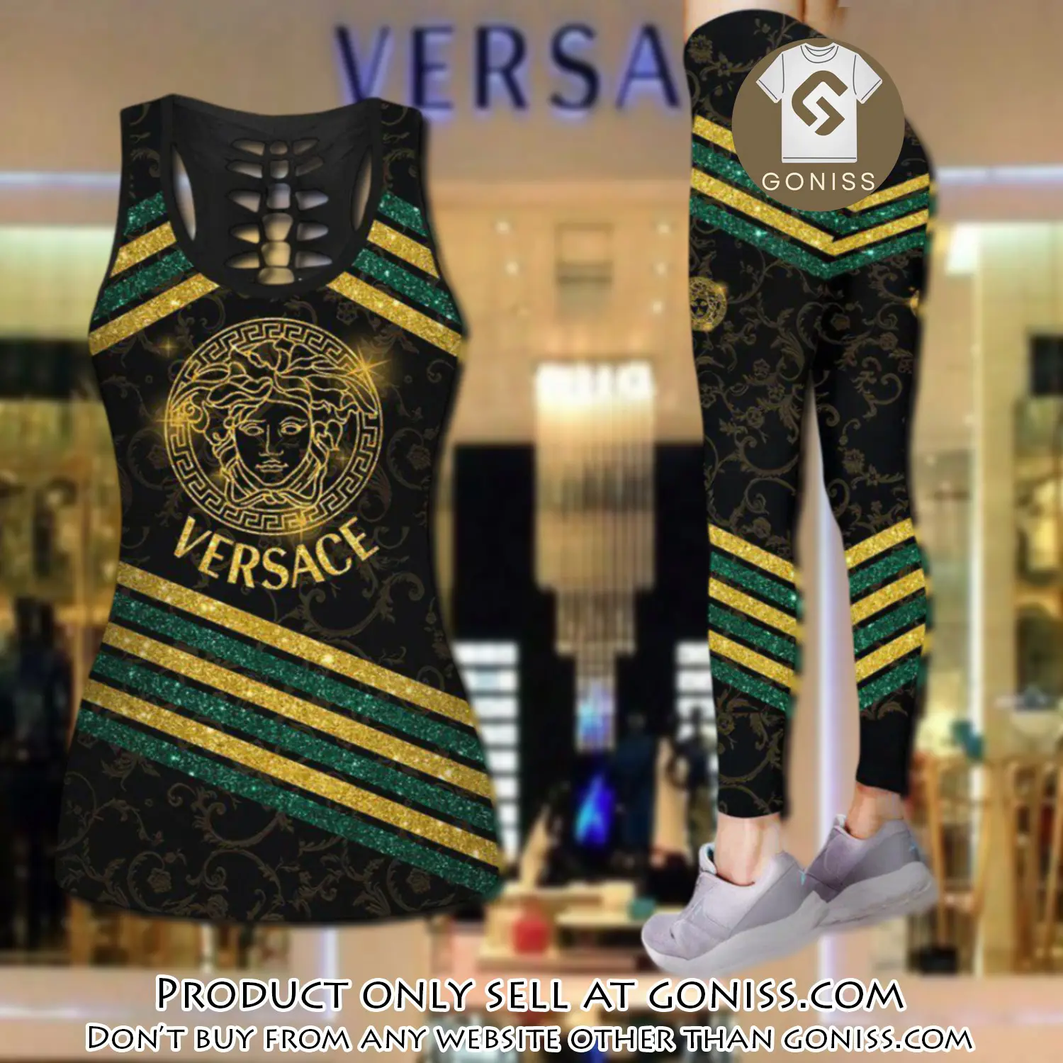 Gianni versace tank top leggings set luxury for women yoga gym gn0447062